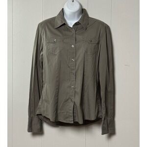 United Colors of Benetton Women's Olive Green Utility Button Down Shirt Size L